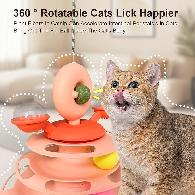 Interactive Cat Toy Kitten Toys Cat Toys with Catnip Balls Cat Toys for Indoor Cats Cat Ball Toy Cat Toys for Bored Indoor Adult Cats Orange