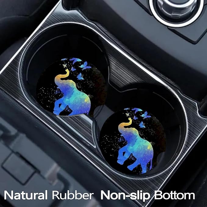 Car Coasters for Cup Holders,2 Pack Elephant Car Coasters,2.75" Universal Size Anti Slip Rubber Mat,Automotive Cup Holder Decal Decor Accessories,Elephant Gifts for Women,Men,Mom