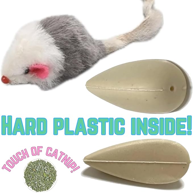 Smokey's Stash Gray and White Faux Fur Cat Mice Toy 12 Per Pack Multi Color Realistic Interactive Small Mouse with Rattle and Catnip Safe for Adult Cats and Kittens