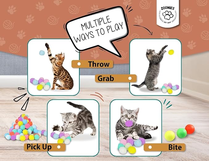 Interactive Cat Toys for Indoor Cats Includes 2 Cat Toy Gun + 100 Cat Pom Pom Balls + 3 Extra Balls | Cat Ball Launcher Giving Your Cat Fun and Exercise