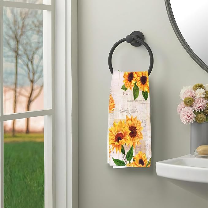 Vintage Sunflower Hand Towels for Bathroom,Yellow Flower Hand Bath Towels Soft Absorbent Dish Towels for Kitchen Bathroom Gym Beach Decorative Towels,Set of 2