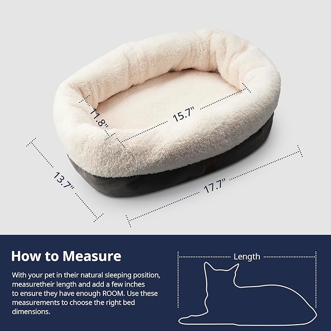 Self Warming Cat Bed, 17.7" x 13.7" Anti-Slip Soft Round Thermal Pet Cushion Bed for Kittens, Cats, Puppies and Small Dogs, Gray