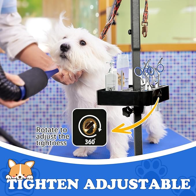Breeze Touch Rotatable Dog Grooming Organizer with Dog Grooming Kit for Dog Grooming Table Accessories, Portable Pet Grooming Tools Holder Dog Grooming Arm with Clamp for Hairdressing Scissors Combs