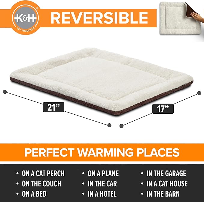 K&H PET PRODUCTS Self-Warming Cat Bed Pad, Self-Heating Thermal Cat and Dog, Cat Warmer Mat for Feral and Indoor Cats, Oatmeal/Chocolate 21 X 17 Inches