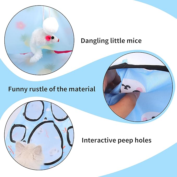 Cat Tunnel Bag Kitty Collapsible Tunnel Toy Crinkle Sack Bag Pet Interactive Cat Cave Toy with 1 Little Mouse & 3 Toy Ball Grey M