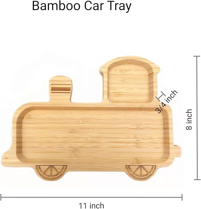 4913, Bamboo Train Shaped Food Plate for Snacks Appetizer Fruit Vegetable | Children Meal Plate | Picnic Kitchen Party | Eco-Friendly Plates, 11"x7.75", 2 Pack
