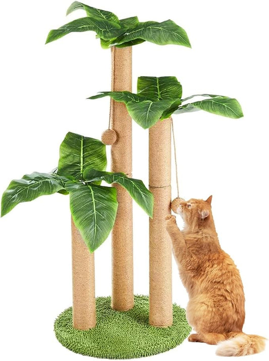 BNOSDM 35" Tall Cat Scratching Posts for Adult Cats Coconut Tree 3 Sisal Rope Claw Scratcher Dangling Ball Kitten Scratch Post Kitty Activity Center for Indoor Outdoor Cats Kittens
