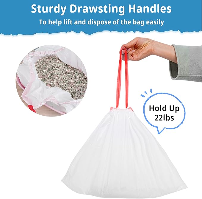 60 Pcs Cat Litter Box Liners, Large Cat Litter Bags with Drawstring, Leak Proof Cat Litter Bags Liners, Thick Cat Litter Liners, Easy Cleanup Disposable Litter Box Bags for Cats (29" x 18")