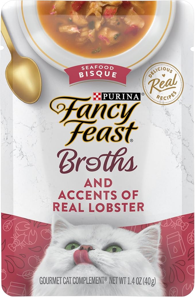 Purina Fancy Feast Lickable Wet Cat Food Broth Topper Seafood Bisque and Accents of Real Lobster - (Pack of 16) 1.4 oz. Pouches