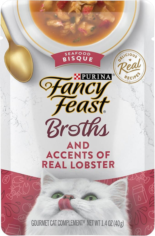 Purina Fancy Feast Lickable Wet Cat Food Broth Topper Seafood Bisque and Accents of Real Lobster - (Pack of 16) 1.4 oz. Pouches