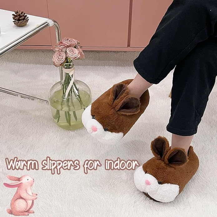 Caramella Bubble Classic Bunny Slippers for Women Funny Animal Novelty Slippers for Adults Cute Plush Rabbit Bedroom Slippers