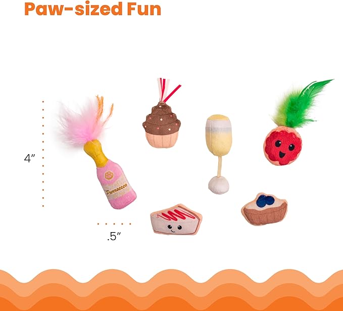 Catstages Purrsecco & Cupcakes Plush Interactive Catnip Cat Toys - 6 Pack