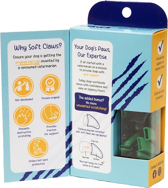 Soft Claws Nail Caps for Dogs with Non-Slip Design Made in USA - 40 Dog Nail Covers for Long-Lasting Protection of Floors and Furniture - Black & Green, XXL