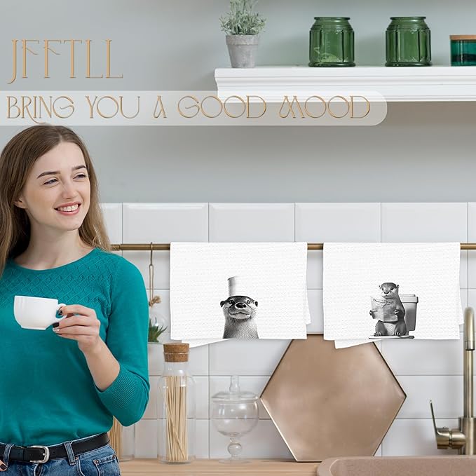 Funny Toilet Newspaper Otter Bathroom Hand Towels, Gifts for Women Men Otter Lovers Hand Towels for Bathroom Washroom Restroom Decor, 16x24 Inch Set of 2