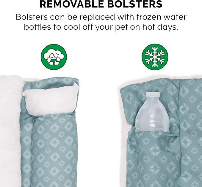 Furhaven Cat Bed for Indoor Cats, Washable w/ Removable Bolsters, For Pets Up to 18 lbs - Plush & Diamond Print Cuddle Loaf Mat - Aqua, Large