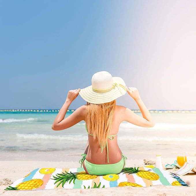 LIVILAN Oversized Pineapple Beach Towel, Lightweight Microfiber Absorbent Quick Dry Sand Free Blanket Towels, Thin and Soft Pool Travel Bath Swim Towels for Adults Kids, 30"x60" Yellow Towel Gifts