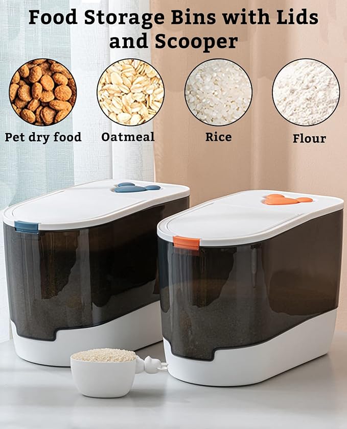 BNOSDM Large Airtight Cat Food Storage Container for Pet Dog Foods Storage Bins with Scooper Translucent Plastic Pets Dogs Cats Birds Dry Feed Dispenser, Kitchen Rice Cereal Flour 12 lb