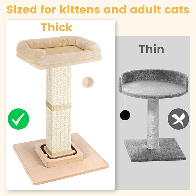 Cat Scratching Post,Heavy Duty and Thicker Scratching Posts for Indoor Cats Adults, Cat Scratcher with Cat Perch, Tall Cat Scratching Post with Bed, Removable Cover, 28 inches