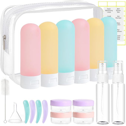 20 Pack Travel Bottles Set for Toiletries TSA Approved, Leak Proof Travel Size Containers Kit Portable Refillable Travel Accessories for Shampoo Conditioner Lotion Liquids