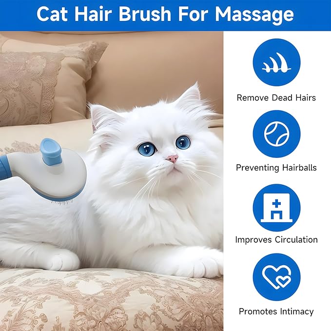 cat brush with release button, indoor cat hair brush that falls off, suitable for long or short haired cats, cat beauty brush for kittens, cat comb, rabbit massage to remove loose fur