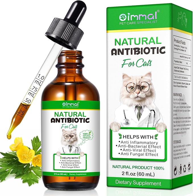 Antibiotics for Cats, Premium Cat Antibiotics Supplemen, Natural Antibiotic for Cats, Pet Supplements, Cat Antibiotics Supports Immune & Cats Allergy Relief, Cats Multivitamin - 2 Fl Oz / 60ML