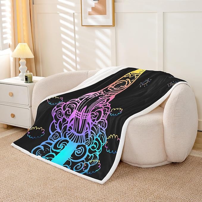 Rocket Sherpa Blanket Space Rocket Plush Blanket for Sofa Couch Bed Planet Space Ship Design Fleece Throw Blanket Universe Planets Fuzzy Blanket Bedroom Decor Baby 30x40 Inch