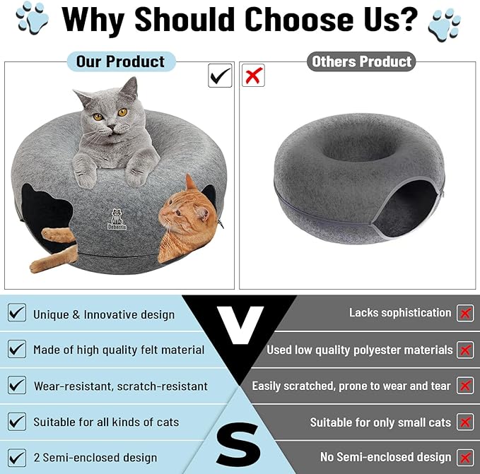 Peekaboo Cat Tunnel Bed-Large, Scratch-Resistant Donut Cave for Indoor Cats Up to 30-45 lbs, Detachable & Washable Design, Perfect Cozy Play & Rest Spot for Cats and Small Dogs (Ligh Grey, Large)