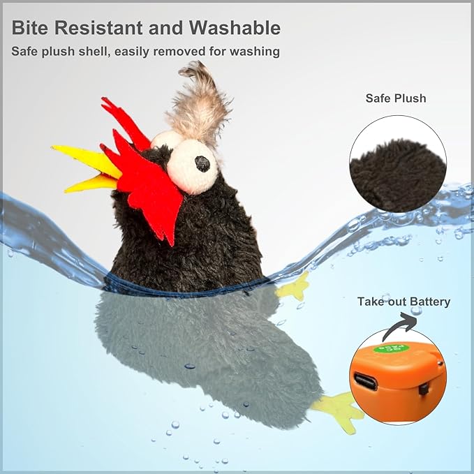 Interactive Flapping Bird Cat Toys, Rechargeable, Touch Activated, Catnip, Chirping Bird Toys for Indoor Cats and Kittens (Black Chicken)