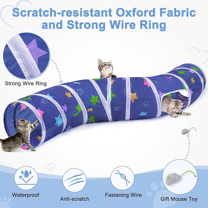 Glittme Cat Tunnel, Cat Tunnels for Indoor Cats, S-Shape Peekaboo Cat Cave with Cat Toys, Foldable Cat Tubes and Tunnels for Cats, Rabbit, Puppy, Guinea Pig