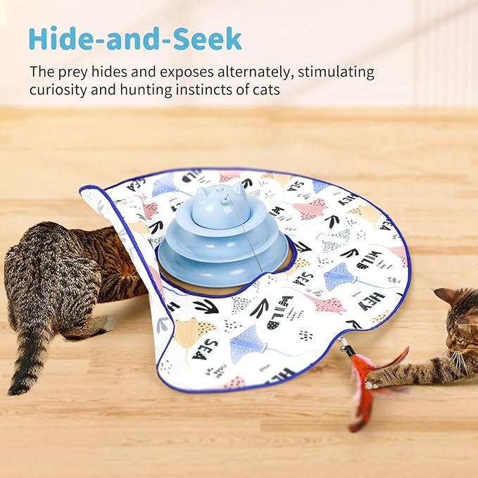 Interactive Cat Toys,5-in-1 Automatic Cat Toy for Indoor Cats, Rechargeable Hide and Seek Toy with PVC Cover