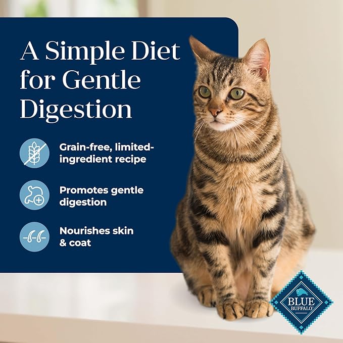 Blue Buffalo Basics Grain-Free Dry Cat Food, Skin & Stomach Care, Limited Ingredient Diet for Indoor Cats, Fish & Potato Recipe, 11-lb. Bag