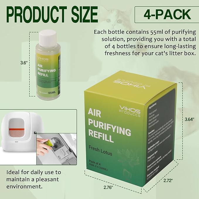 (4 Bottles, Fresh Lotus) Cat Litter Deodorizer for PETKIT PuraX PuraMax Self-Cleaning Cat Litter Box Odor Eliminator for Strong Odor Remover Litter Box Deodorizer Replaced Odor Removers Refills