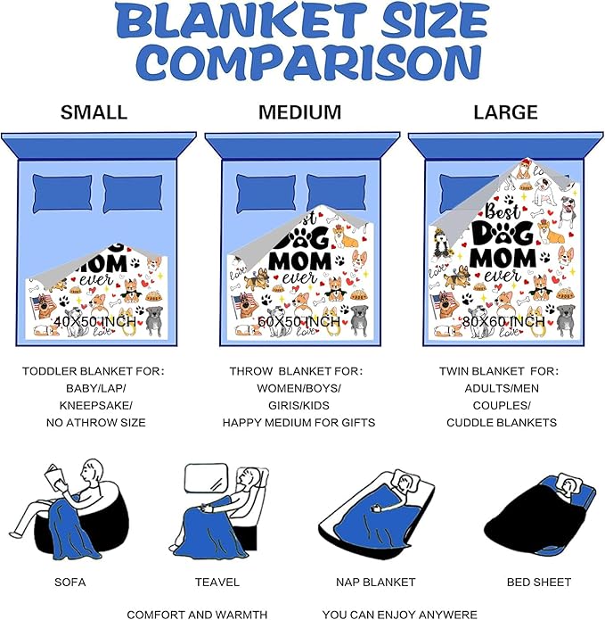 Dog Mom Blanket Just A Girl Who Loves Dog Throw Blanket Gifts for Cat Lovers Soft Flannel Animals Pet Pattern Gift for Kids Adults 60"X50"