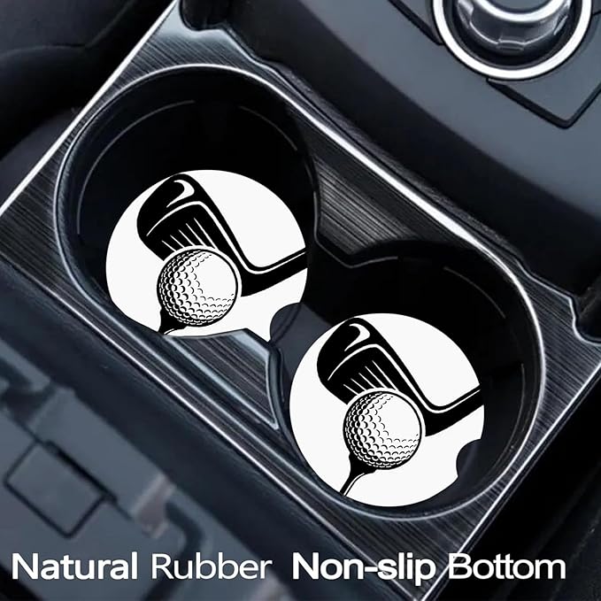 Car Coasters for Cup Holders,2 Pack Golf Car Coasters,2.75" Universal Size Anti Slip Rubber Mat,Automotive Cup Holder Decal Decor Accessories,Gifts for Golf Lovers Women,Men,Mom