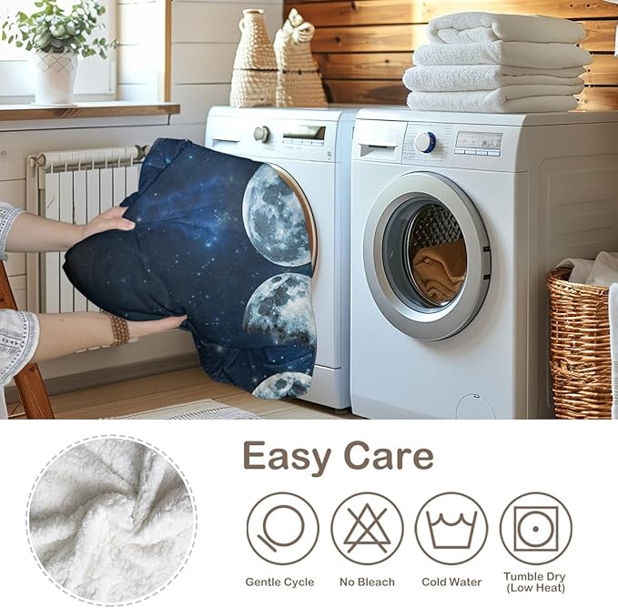 Sleepwish Lunar Eclipse Fleece Throw Blanket for Couch Chair Fuzzy Dark Blue Moon Phases Print Plush Sherpa Blanket for Kids, Queen(90" X 90")