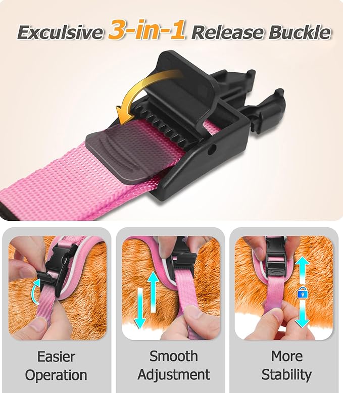 Halypet Cat Harness and Leash Set [MAX Safety 4th-Gen Upgrade] Escape Proof Adjustable Cat Leash Comfortable Soft Vest Easy to Wear Kitten Harness with Reflective Strip for Cats Walking, S Pink