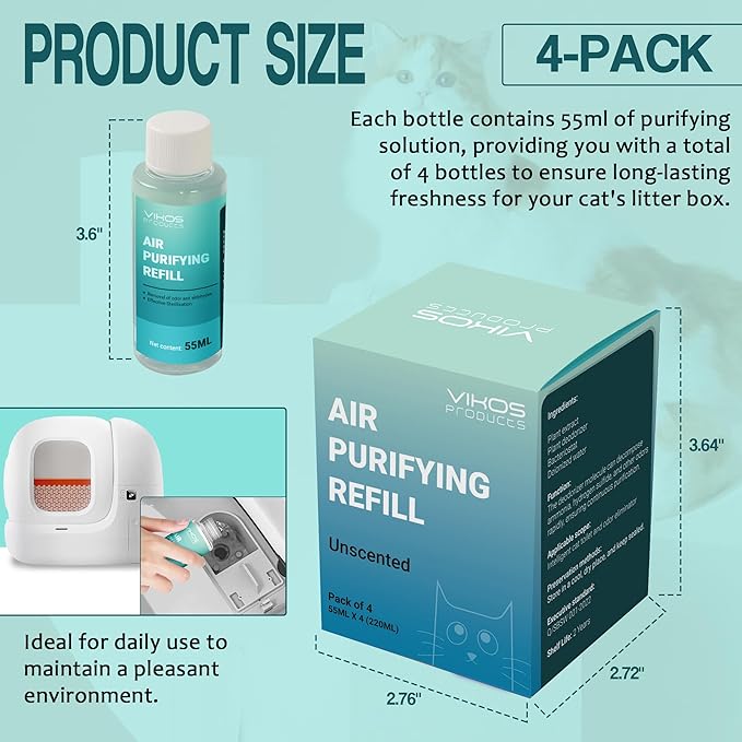 (4 Bottles, Unscented) Cat Litter Deodorizer for PETKIT PuraX PuraMax Self-Cleaning Cat Litter Box Odor Eliminator for Strong Odor Remover Litter Box Deodorizer Replaced Odor Removers Refills
