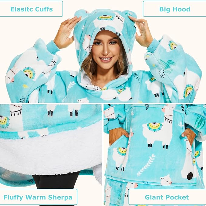 THREE POODLE Wearable Blanket Hoodie, Oversized Sherpa Sweatshirt Blanket for Adults Women Men, Warm Cozy Hooded Blanket, Gifts for Mom Girlfriend