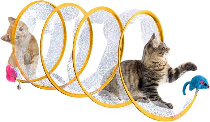 Abnaok Folded Tunnel Cat Toys, Interactive Indoor Cat Tunnels, Safe and Durable, Portable and Foldable, S-typed Spring Design