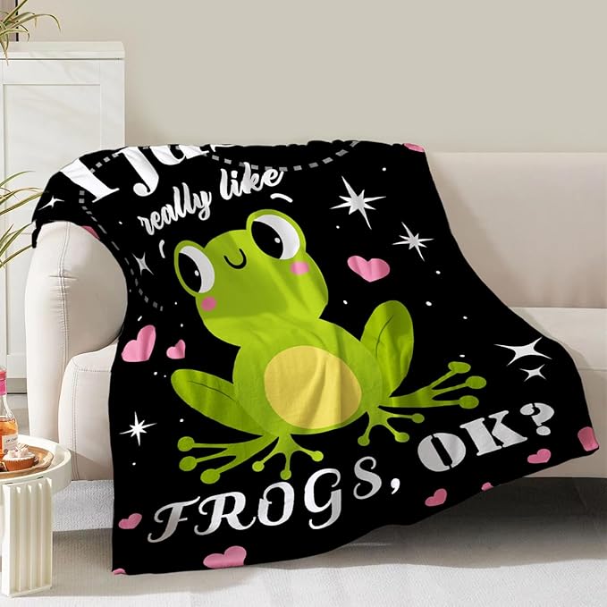 Frog Blanket Gifts for Women Girls Mom Kids Adults Teen Boys Birthday Christmas Valentine Present Frog Animal Theme Decor Home Bedroom Living Room Sofa Couch Super Soft Cozy Plush Fleece Throw 60"x50"