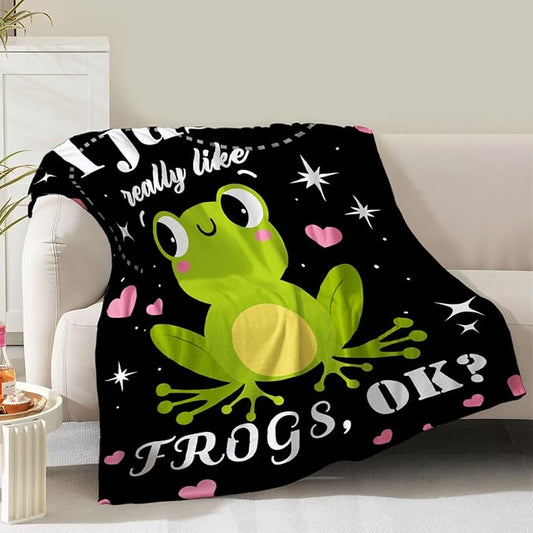 Frog Blanket Gifts for Women Girls Mom Kids Adults Teen Boys Birthday Christmas Valentine Present Frog Animal Theme Decor Home Bedroom Living Room Sofa Couch Super Soft Cozy Plush Fleece Throw 60"x50"