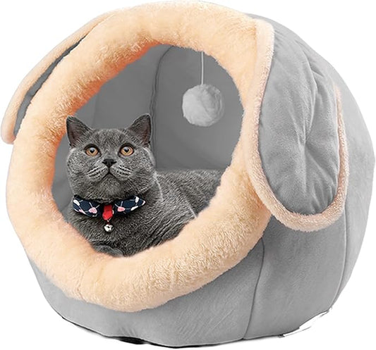 ShellKingdom Cat Bed for Indoor Cats, Cat House Furniture for Pet Kitten Tent Cave, Cute Dog Beds for Puppy Medium Dogs with Removable Washable Soft Cushioned Pillow (Grey)