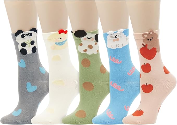 Benefeet Sox Cute Crew Socks for Women Girls Novelty Funny Patterned Socks Colorful Kawaii Cotton Casual Calf Sock 5 Pairs