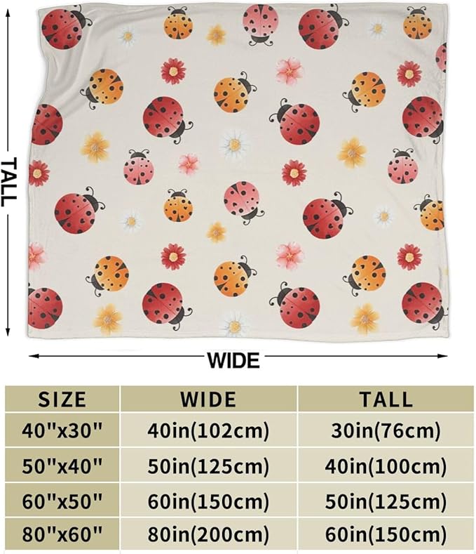 Ladybug Throw Blanket - Cute Decor Stuff Merch, Cozy Print Flannel Fleece, Soft Plush Fuzzy Warm Lightweight Bedding, Gifts for Women Men Girls Kids 50"X40"