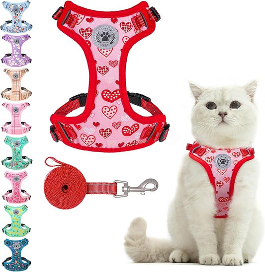 BEAUTYZOO Cat Harness and Leash Set for Walking Escape Proof, Neck Release Adjustable Harness for Kitten Puppy Small Medium Large Cats, Soft Cute Easy Control Small Cat Harness for Cats Boy and Girls