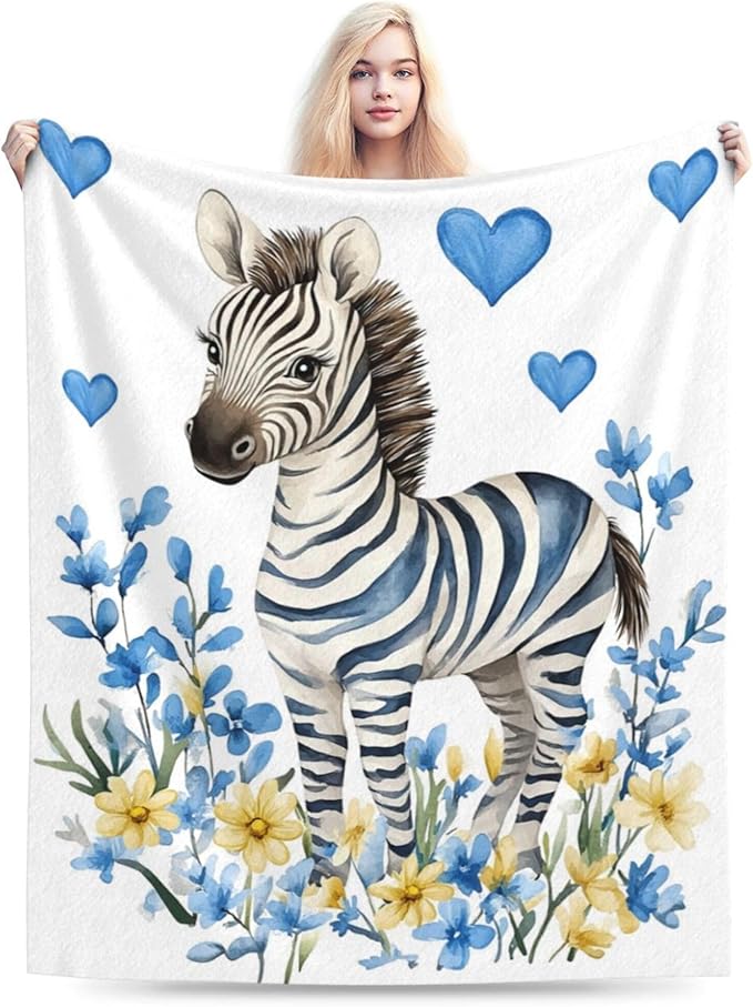 Soft Cozy Zebra Plush Throw Blanket, Super Warm Grassland Animals Fleece Fuzzy Bedding Decor, Zebra Gifts for Kids Girls Boys Women, 60"X80"
