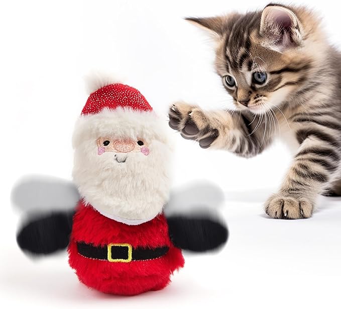 Interactive Christmas Cat Toys, Flapping Santa Clause Cat Toys, Lifelike Bird Chirp, USB Rechargeable Catnip Toy for Bored Indoor Cats Chase Exercise, 3 Modes