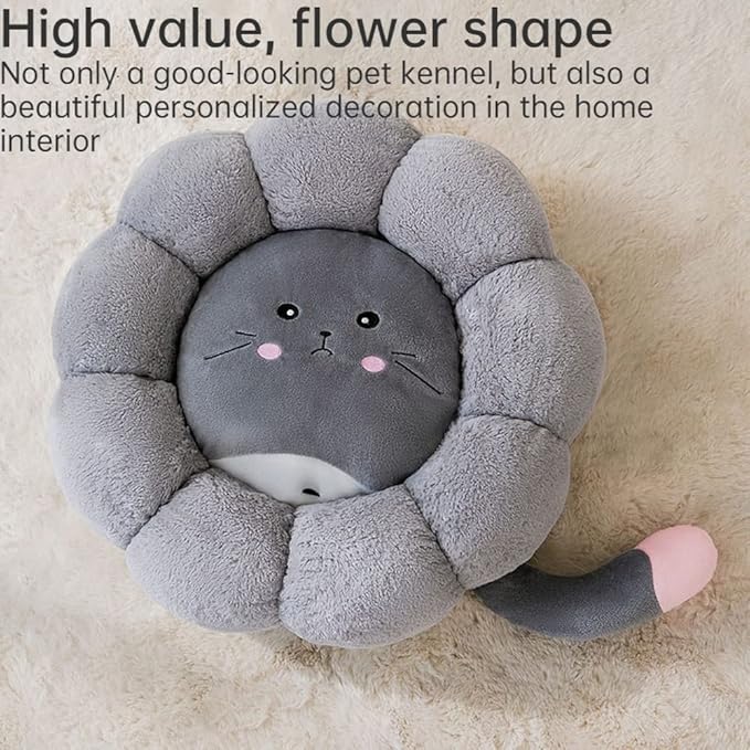 Cat Nest Flower Shape Cat Sofa Bed Cute and Comfortable Pet Cat House Thickened Non-Slip Soft Pet Bed Suitable for Small Cats and Dogs (L,Gray)