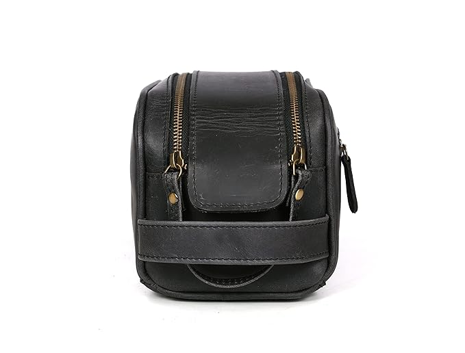 10" Premium Leather Toiletry Travel Pouch With Waterproof Lining Black Color | King-Size Handcrafted Vintage Dopp - Kit ~ Gift for Father's Day By Aaron Leather Goods