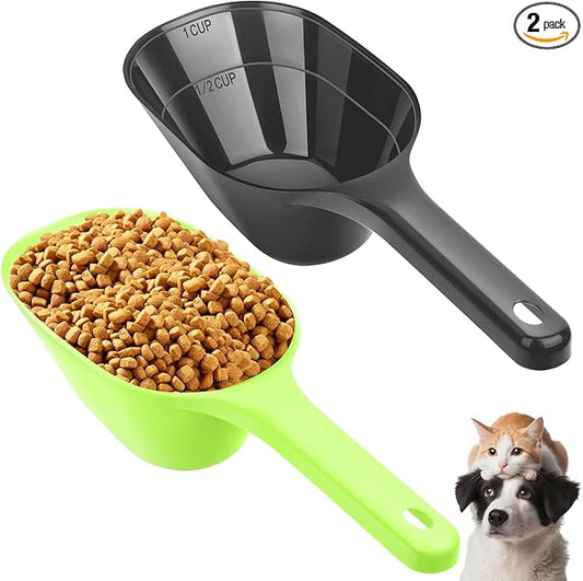 2 PACK Dog Food Scoop,1 Cup Capacity Pet Food Scoop With Measuring Lines For Dog, Puppy and Cat (Green and Black)